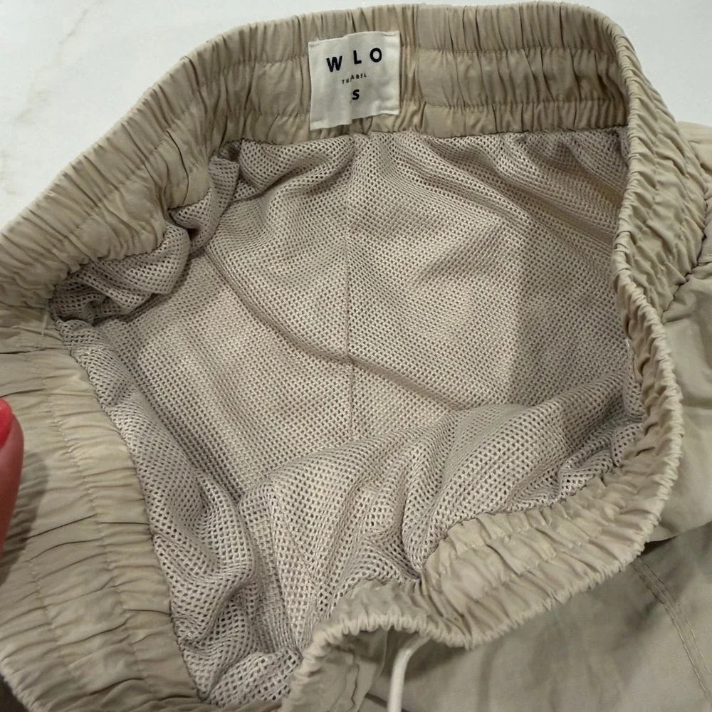 Wilo The Label Womens Mesh Lined Track Pants Sand Beige Elastic Waist XS